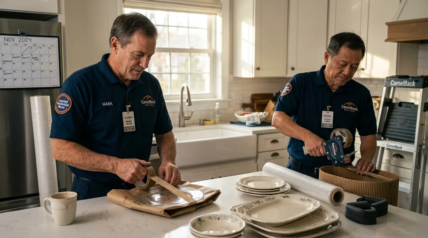 Professional crew packing kitchen dishware in Hardeeville, SC